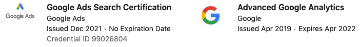 Lindsay Dworkin is certified in Google Ads & Google Analytics